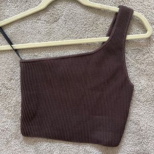 Aritzia one shoulder brown babaton top